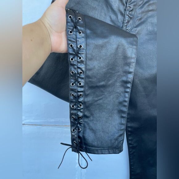 A.G. Adriano Goldshmied Farrah Black skinny Ankle Side Lace leather Jeans 28 R - Picture 5 of 17